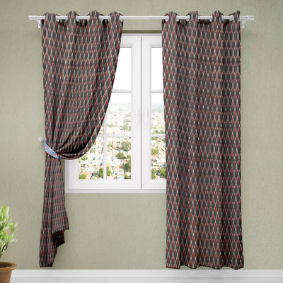 Black - Pochampally Ikat Pure Cotton Fabric Door Curtain (7 x 3 Feet) (single piece)