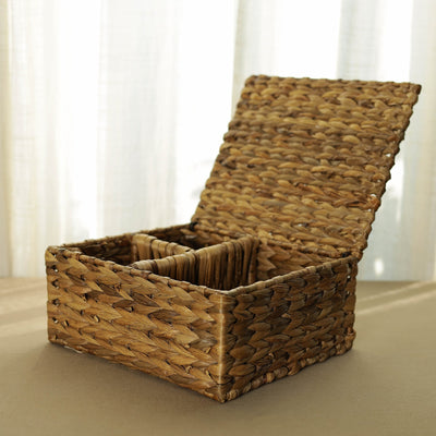 Brown - Handmade Water Hyacinth Basket with lid 05