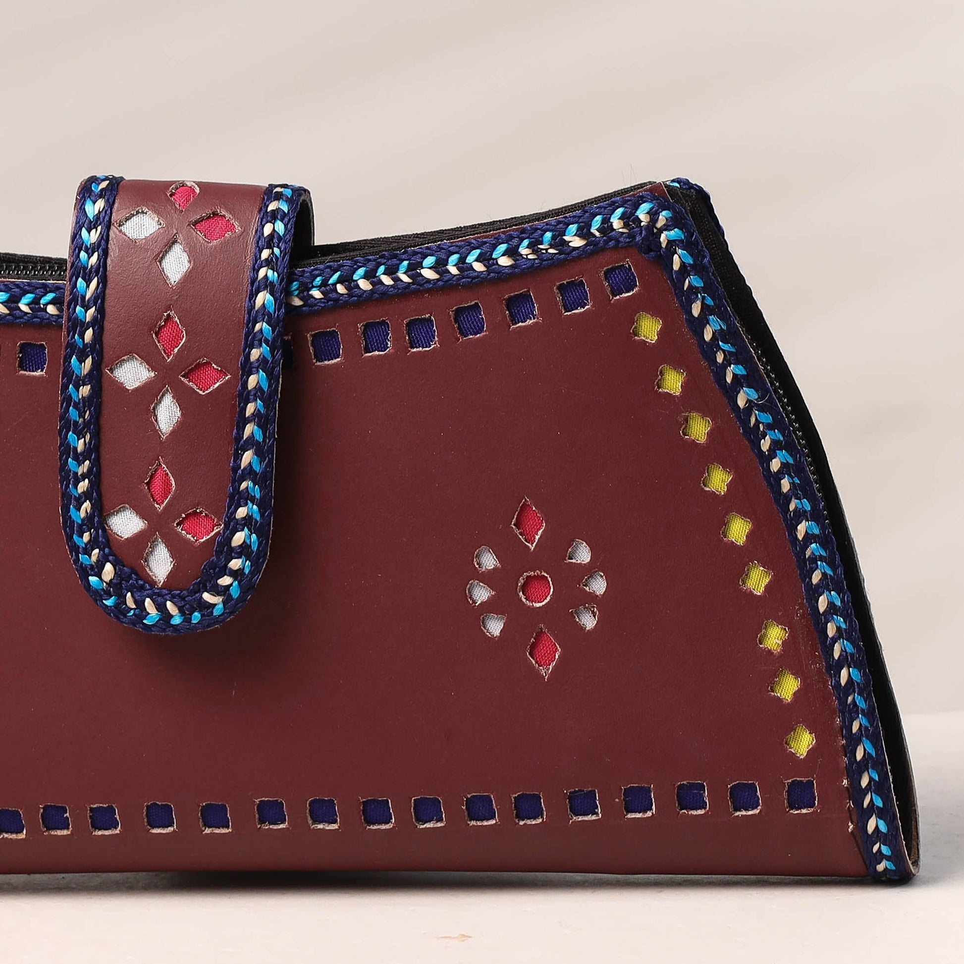 Brown - Handcrafted Kutch Leather Clutch / Wallet
