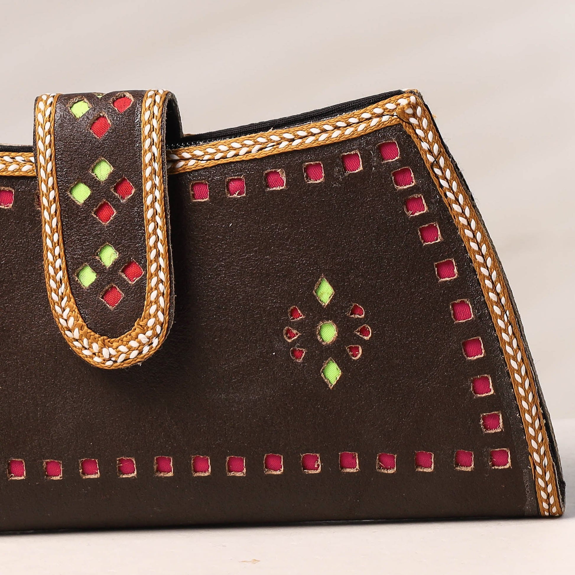 Brown - Handcrafted Kutch Leather Clutch / Wallet