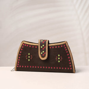 Brown - Handcrafted Kutch Leather Clutch / Wallet