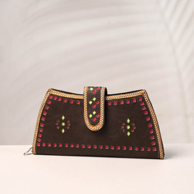 Brown - Handcrafted Kutch Leather Clutch / Wallet