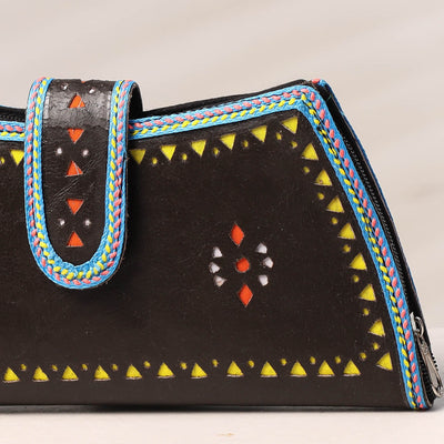 Black - Handcrafted Kutch Leather Clutch / Wallet