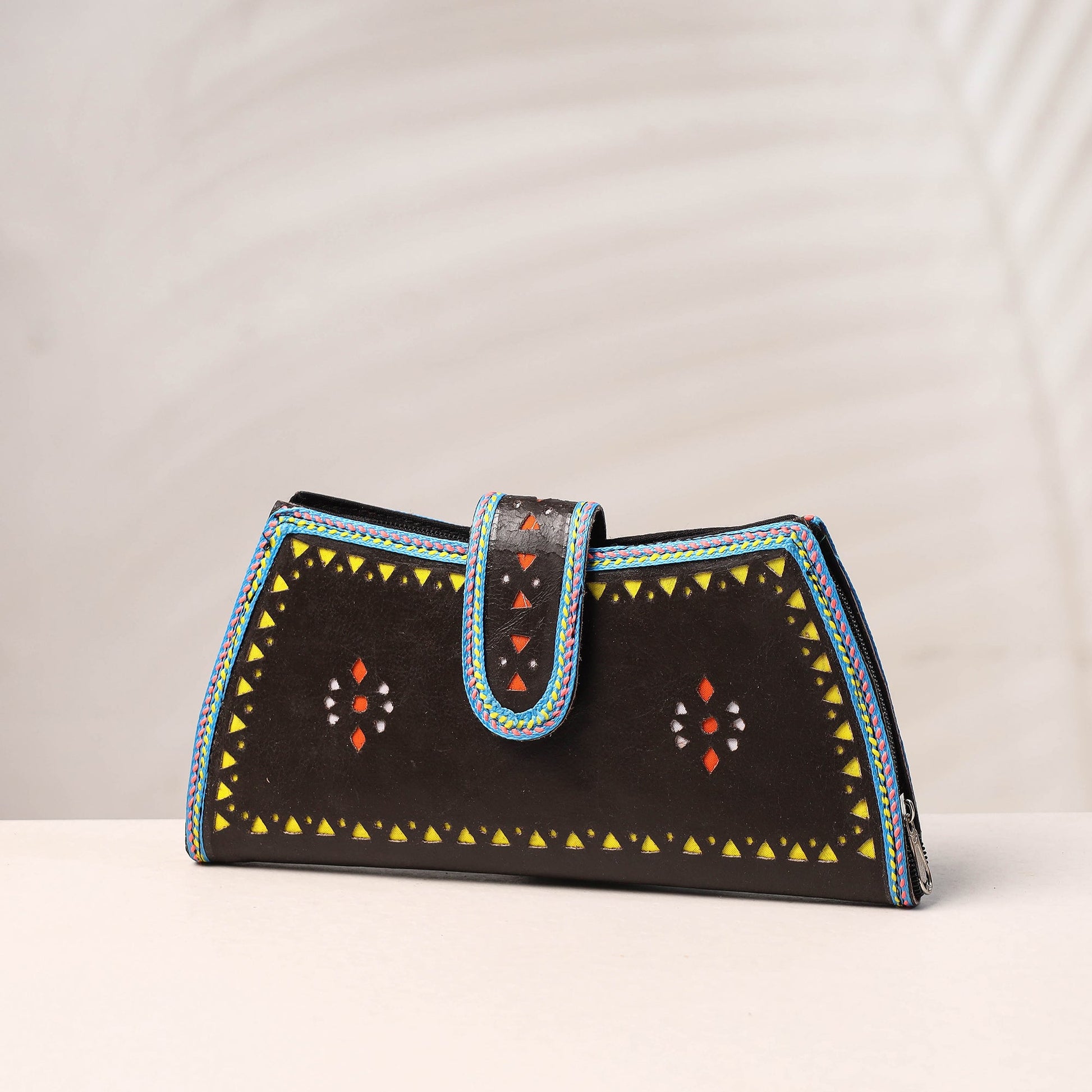 Black - Handcrafted Kutch Leather Clutch / Wallet