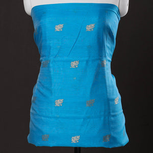 Blue - 2pc Chanderi Silk Handloom Flower Zari Buta Suit Material Set