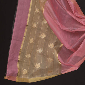 Brown - 2pc Chanderi Silk Handloom Flower Zari Buta Suit Material Set