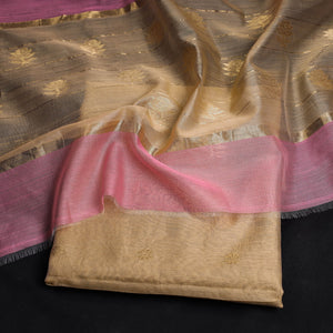 Brown - 2pc Chanderi Silk Handloom Flower Zari Buta Suit Material Set
