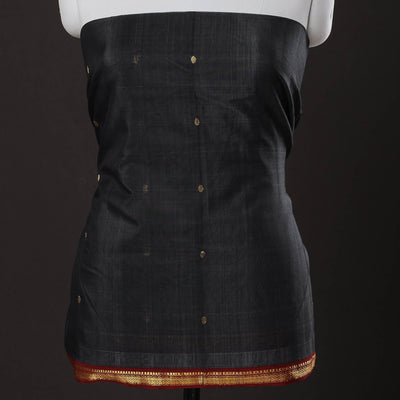 Black - 3pc Chanderi Silk Handloom Nakshi Zari Suit Material Set