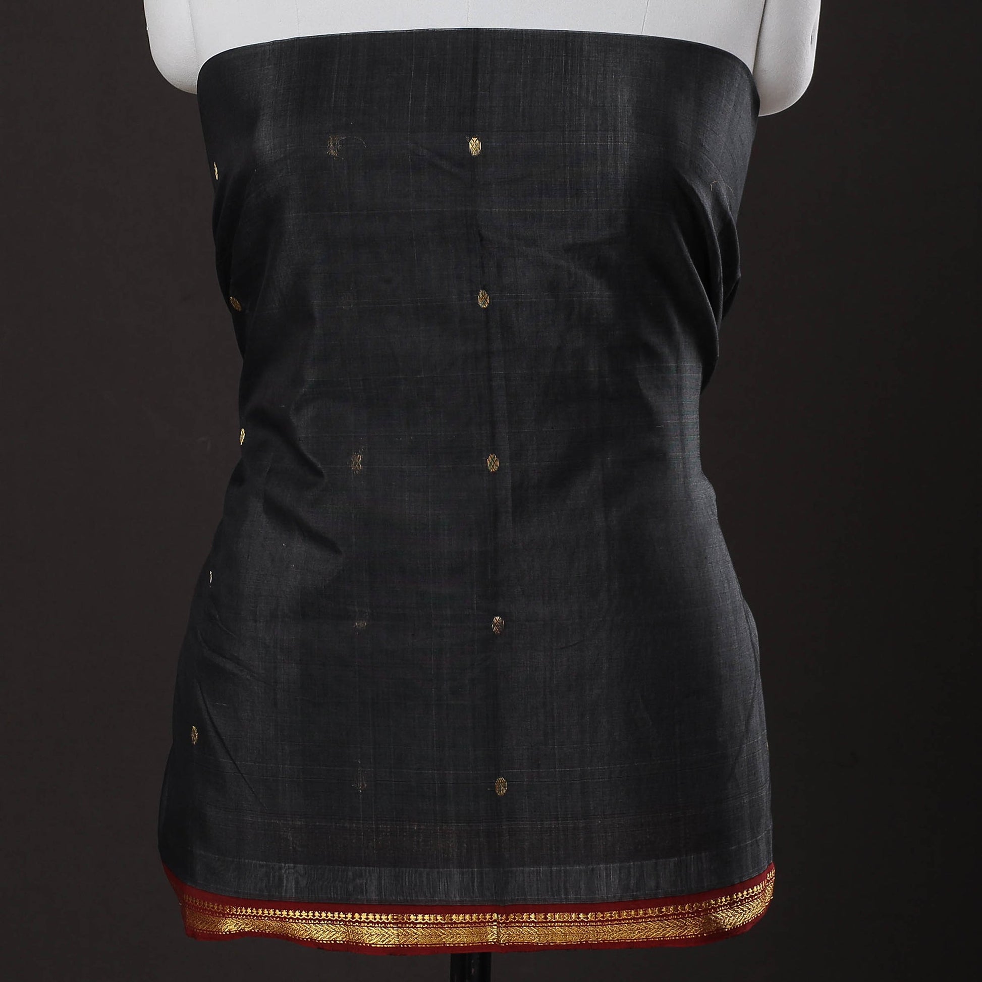 Black - 3pc Chanderi Silk Handloom Nakshi Zari Suit Material Set