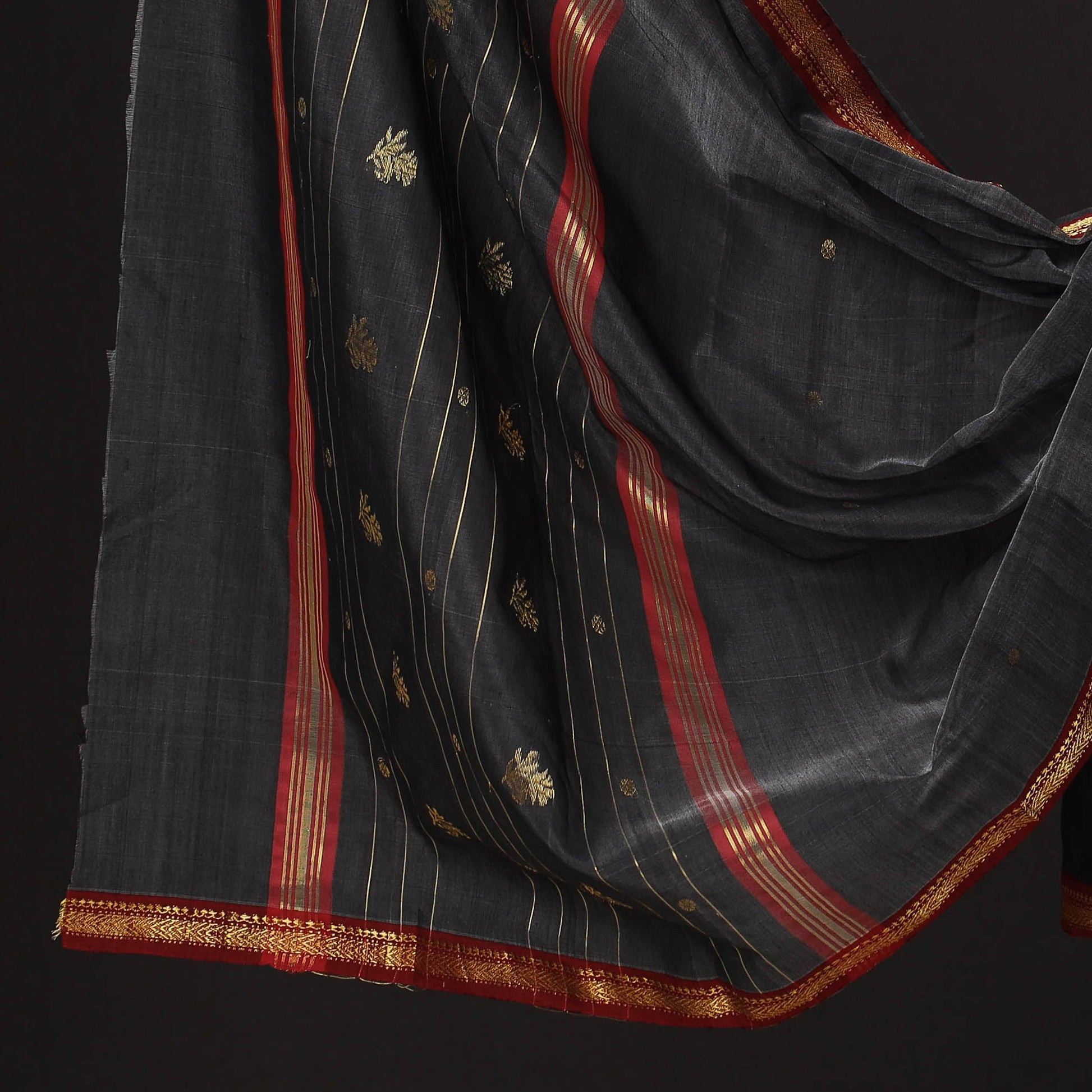 Black - 3pc Chanderi Silk Handloom Nakshi Zari Suit Material Set