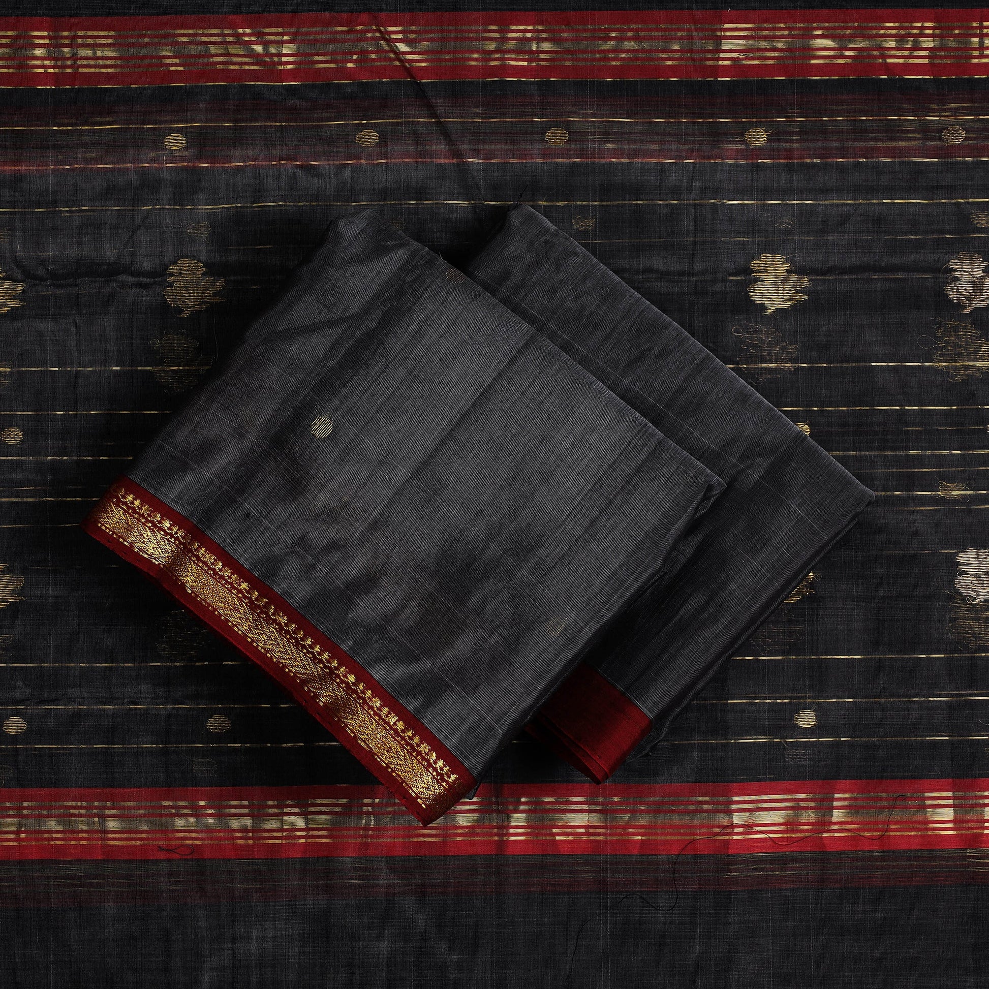 Black - 3pc Chanderi Silk Handloom Nakshi Zari Suit Material Set