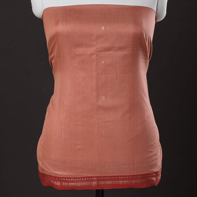 Brown - 3pc Chanderi Silk Handloom Nakshi Zari Suit Material Set