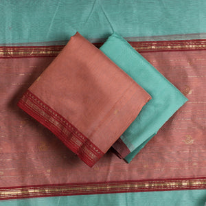 Brown - 3pc Chanderi Silk Handloom Nakshi Zari Suit Material Set