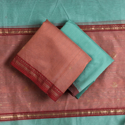 Brown - 3pc Chanderi Silk Handloom Nakshi Zari Suit Material Set