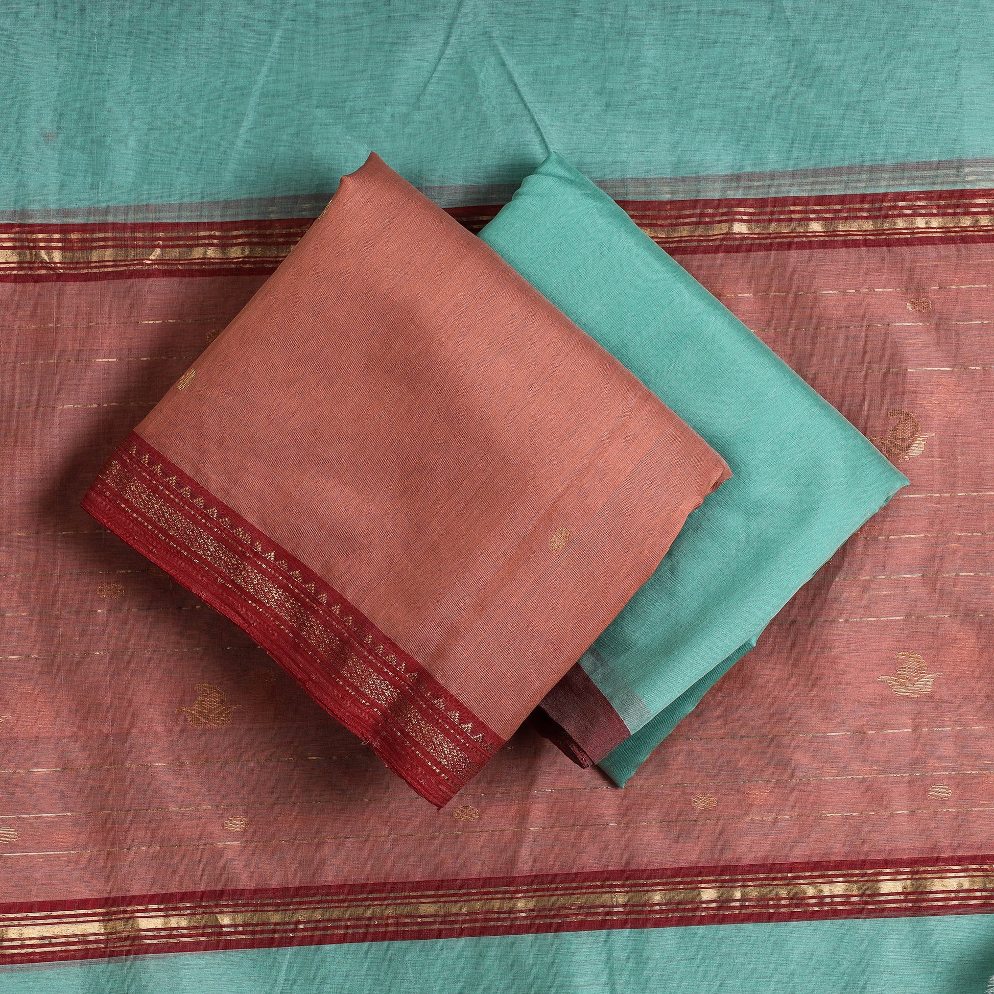 Brown - 3pc Chanderi Silk Handloom Nakshi Zari Suit Material Set