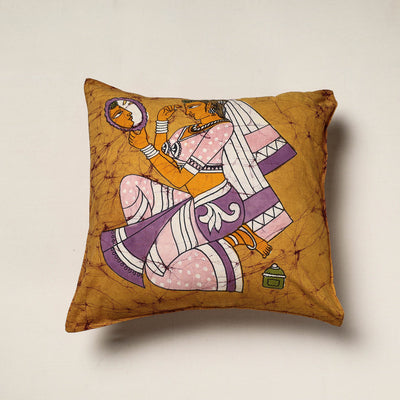 Brown - Hand Batik Printed Pure Cotton Cushion Cover (18 x 18 in)