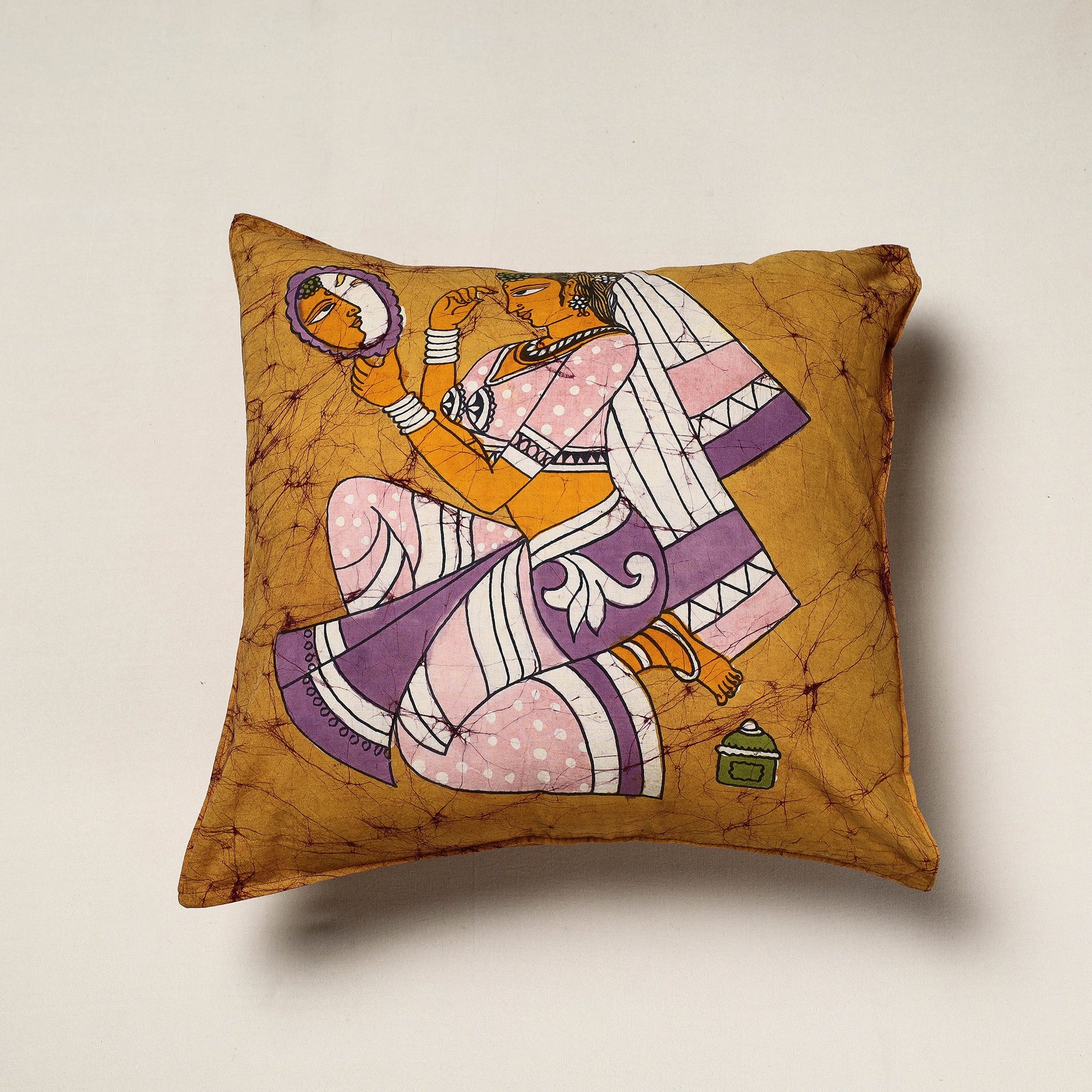Brown - Hand Batik Printed Pure Cotton Cushion Cover (18 x 18 in)