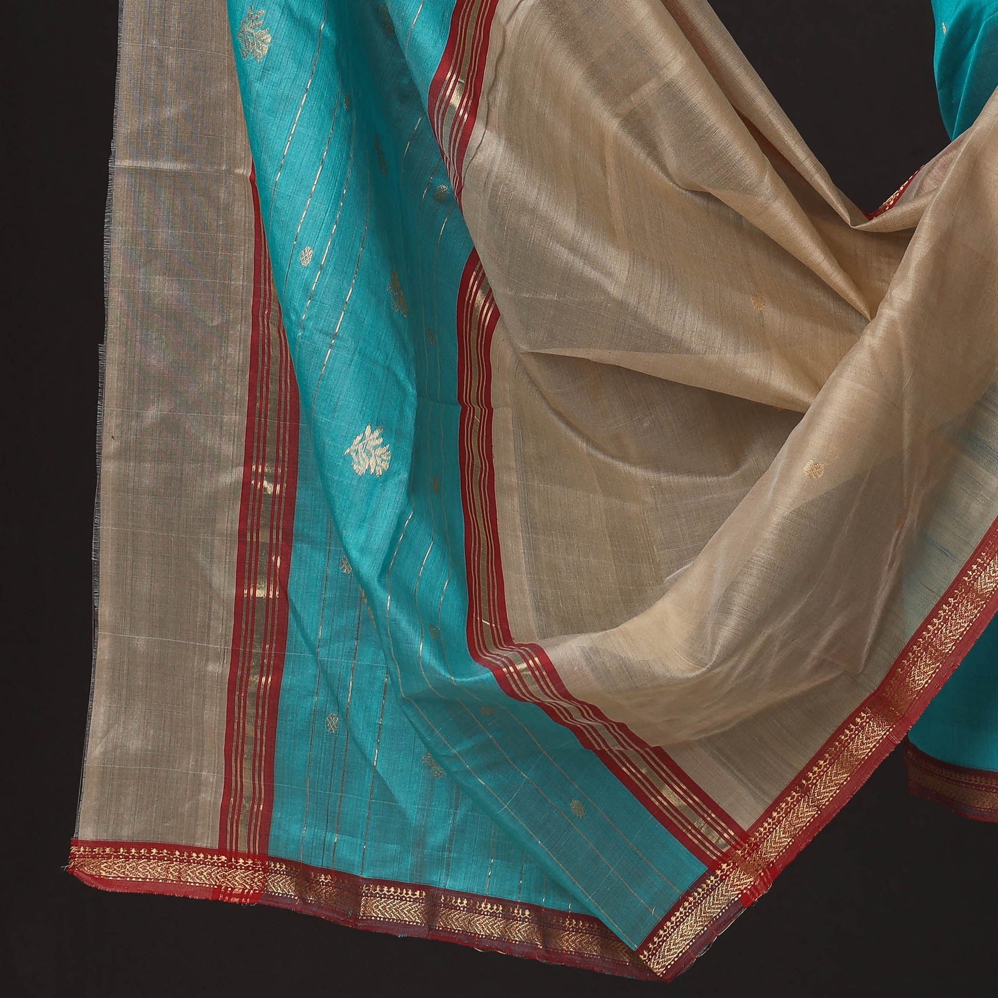 Blue - 3pc Chanderi Silk Handloom Nakshi Zari Suit Material Set