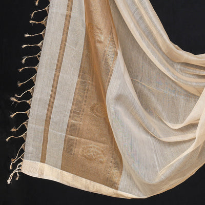 Brown - 2pc Maheshwari Silk Tissue Zari Handloom Suit Material Set