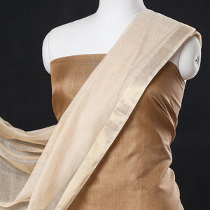 Brown - 2pc Maheshwari Silk Tissue Zari Handloom Suit Material Set