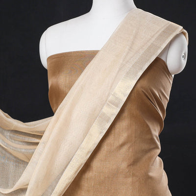 Brown - 2pc Maheshwari Silk Tissue Zari Handloom Suit Material Set