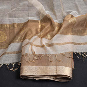 Brown - 2pc Maheshwari Silk Tissue Zari Handloom Suit Material Set