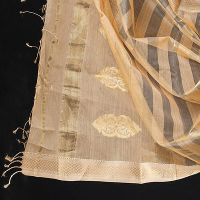 Brown - 2pc Maheshwari Silk Tissue Zari Handloom Suit Material Set