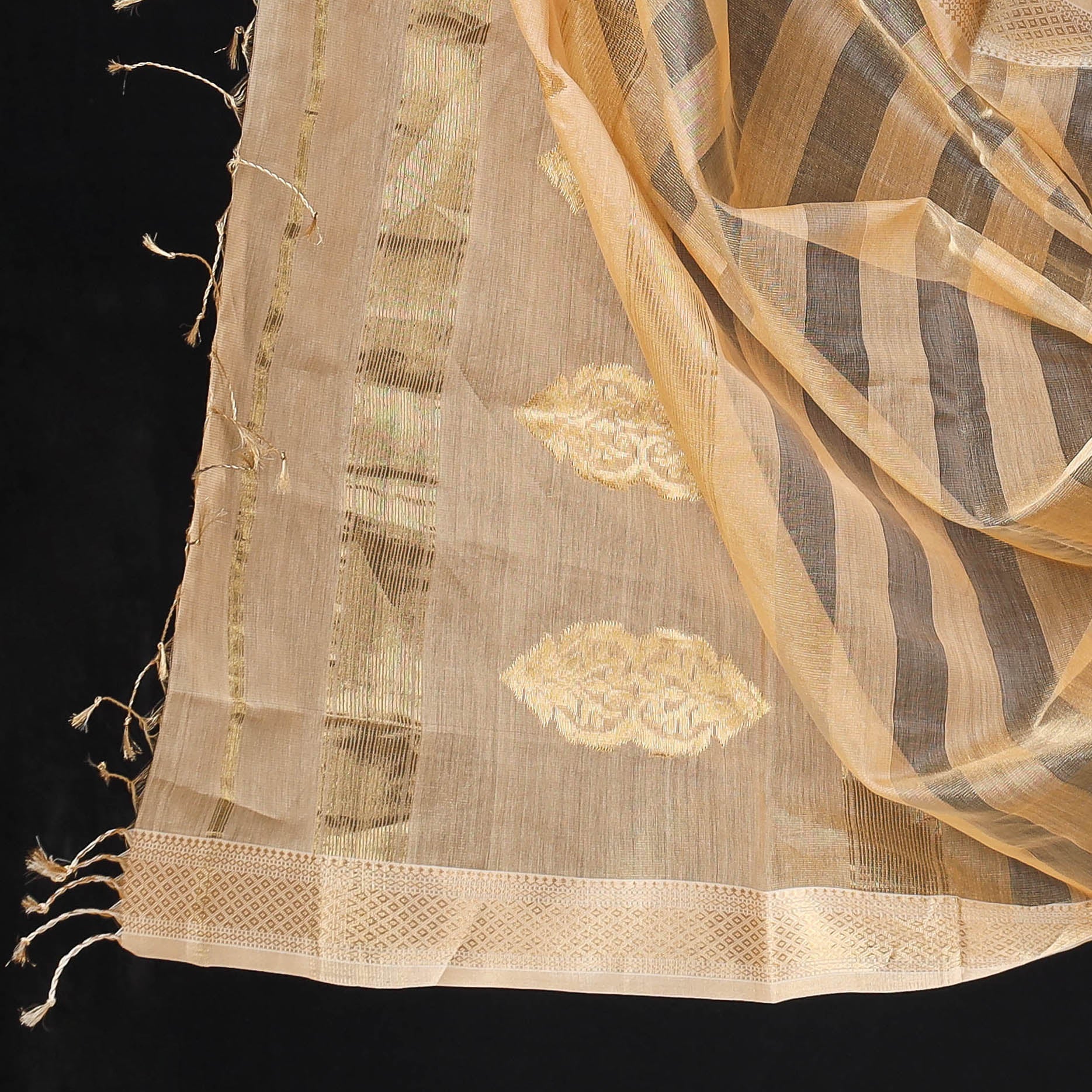 Brown - 2pc Maheshwari Silk Tissue Zari Handloom Suit Material Set