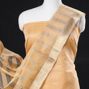 Brown - 2pc Maheshwari Silk Tissue Zari Handloom Suit Material Set