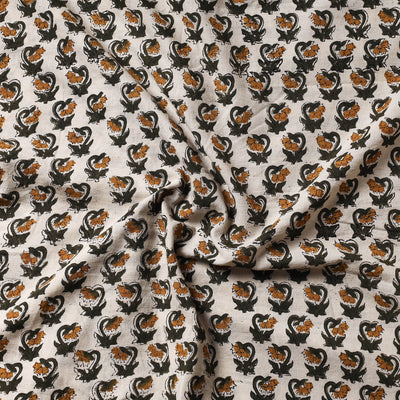Beige - Ajrakh Block Printed Cotton Precut Fabric (1.2 meter)