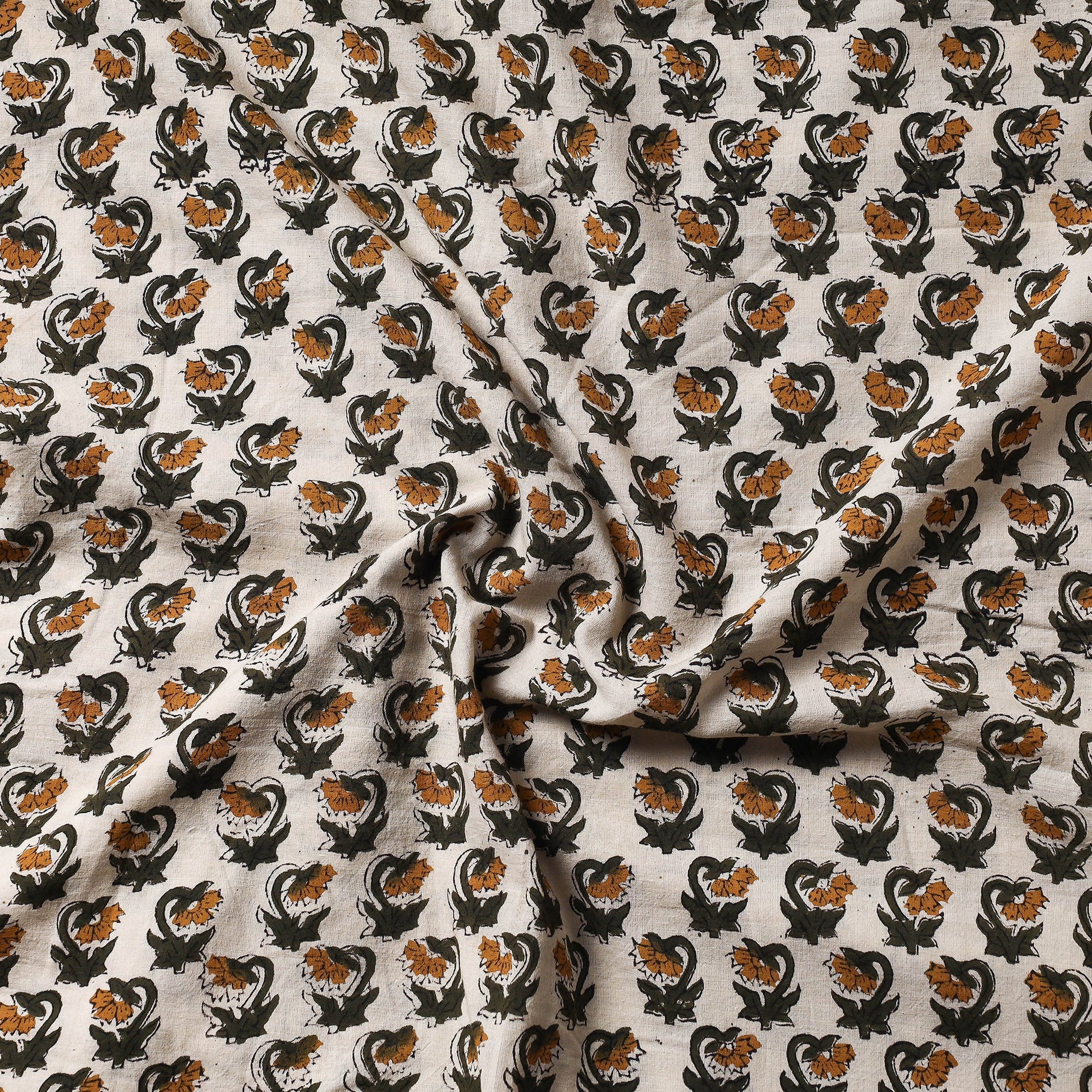 Beige - Ajrakh Block Printed Cotton Precut Fabric (1.2 meter)