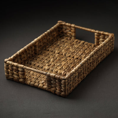 Brown - Handmade Organic Water Hyacinth Rectangular Tray from Assam (14 x 10 in)