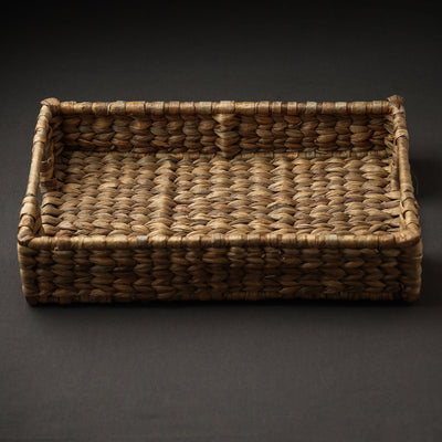 Brown - Handmade Organic Water Hyacinth Rectangular Tray from Assam (14 x 10 in)