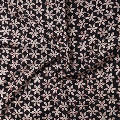 Black - Ajrakh Block Printed Cotton Precut Fabric (1.2 meter)