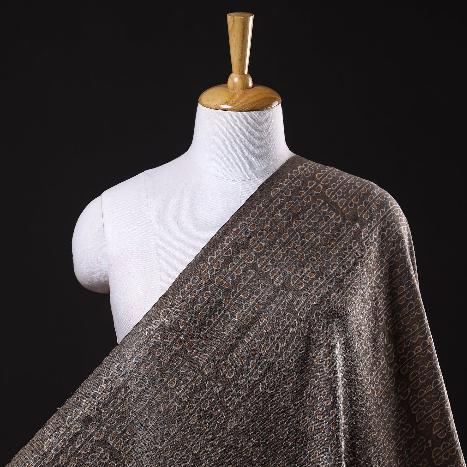 Brown - Pure Wool Handloom Special Akola Hand Block Printed Fabric
