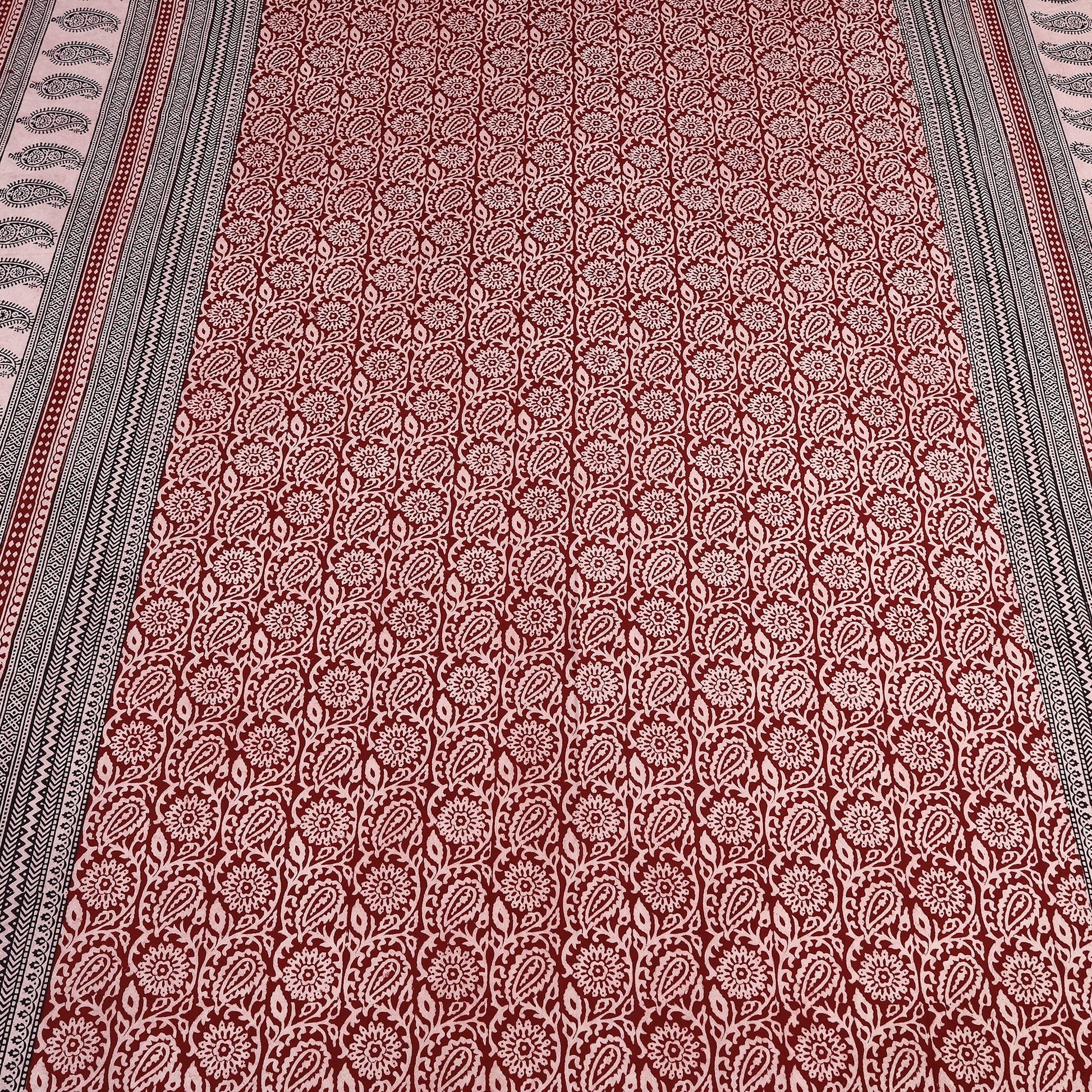 Bagh Block Printed Cotton Double Bed Cover with Pillow Covers (112 x 92 in)
