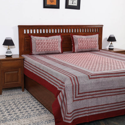 Bagh Block Printed Cotton Double Bed Cover with Pillow Covers (112 x 92 in)