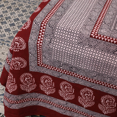 Bagh Block Printed Cotton Double Bed Cover with Pillow Covers (112 x 92 in)