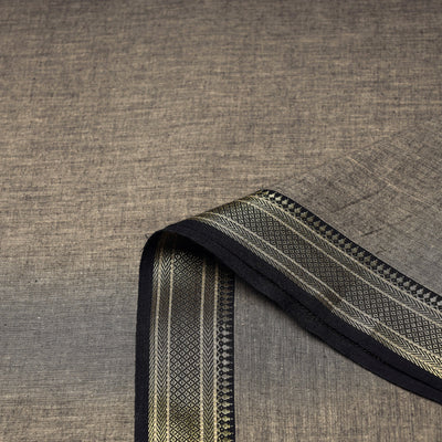 Brown - Prewashed Dharwad Cotton Thread Border Fabric