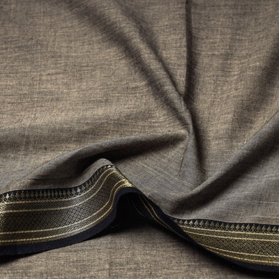 Brown - Prewashed Dharwad Cotton Thread Border Fabric