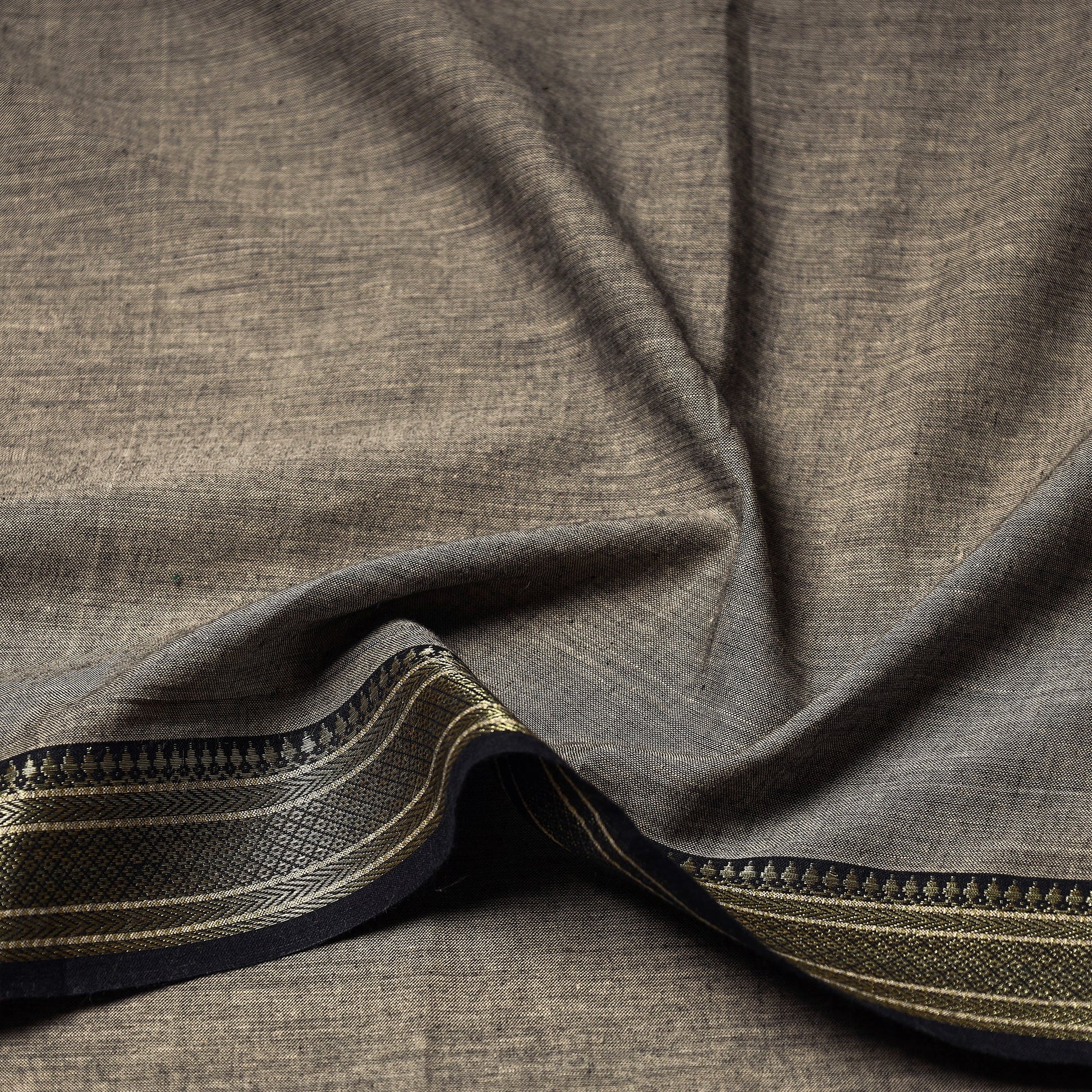 Brown - Prewashed Dharwad Cotton Thread Border Fabric