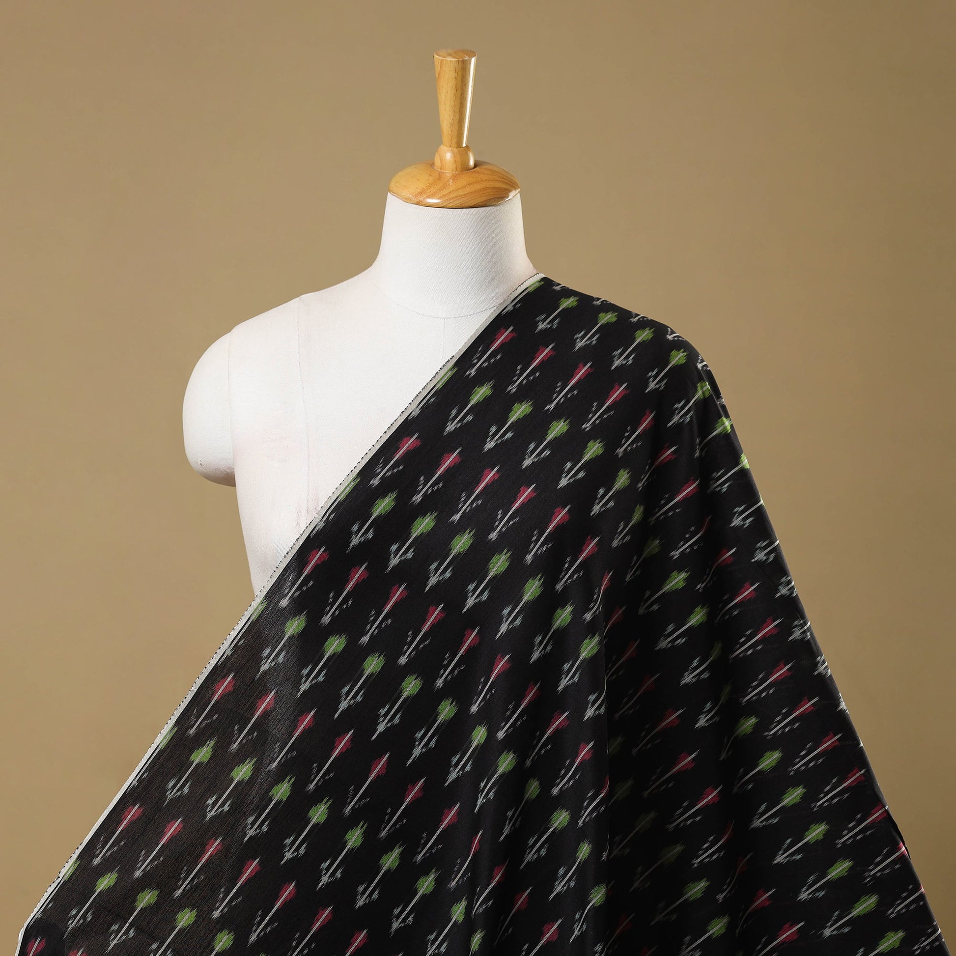 Black - Mercerised Cotton Pochampally Ikat Fabric 05