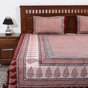 Bagh Block Printed Cotton Double Bed Cover with Pillow Covers (112 x 92 in)