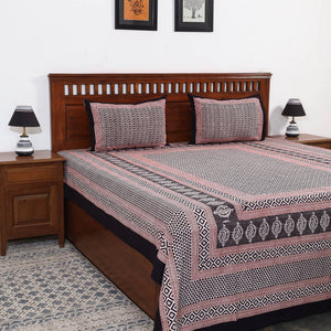 Bagh Block Printed Cotton Double Bed Cover with Pillow Covers (112 x 92 in)