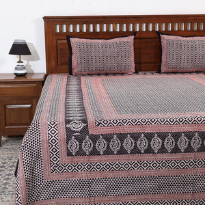Bagh Block Printed Cotton Double Bed Cover with Pillow Covers (112 x 92 in)