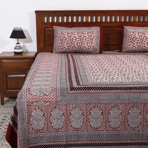 Bagh Block Printed Cotton Double Bed Cover with Pillow Covers (112 x 92 in)