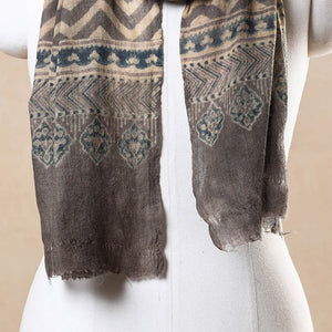 Brown - Ajrakh Hand Block Printed Pure Woolen Stole