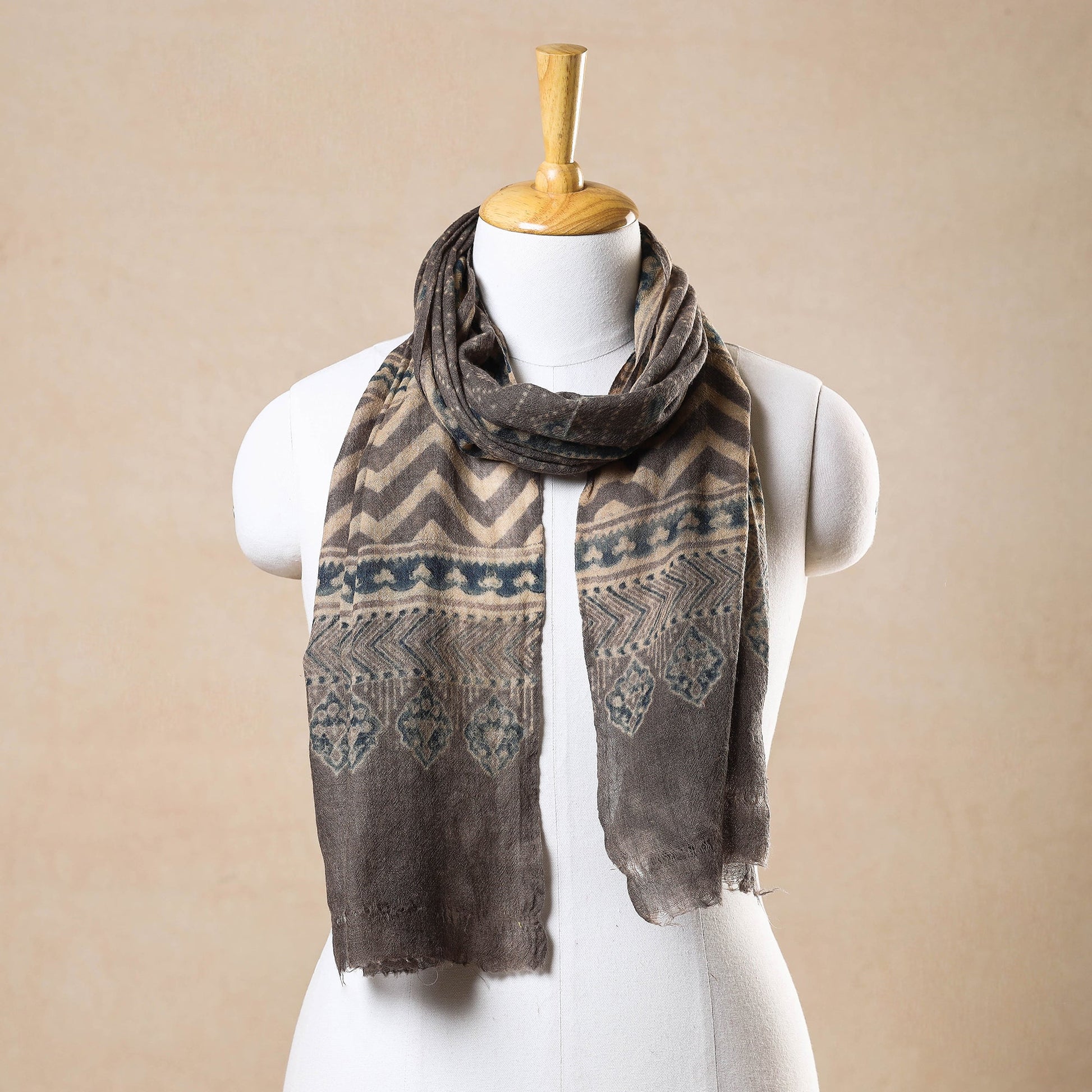 Brown - Ajrakh Hand Block Printed Pure Woolen Stole