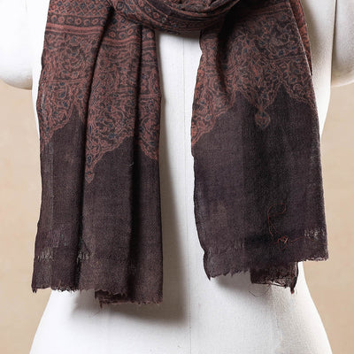 Brown - Ajrakh Hand Block Printed Pure Woolen Stole