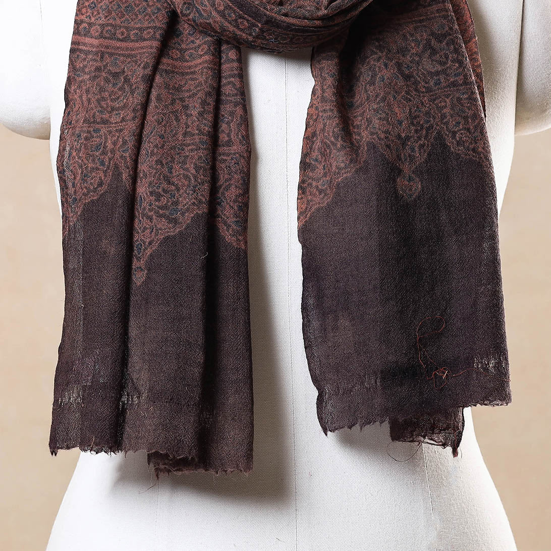 Brown - Ajrakh Hand Block Printed Pure Woolen Stole